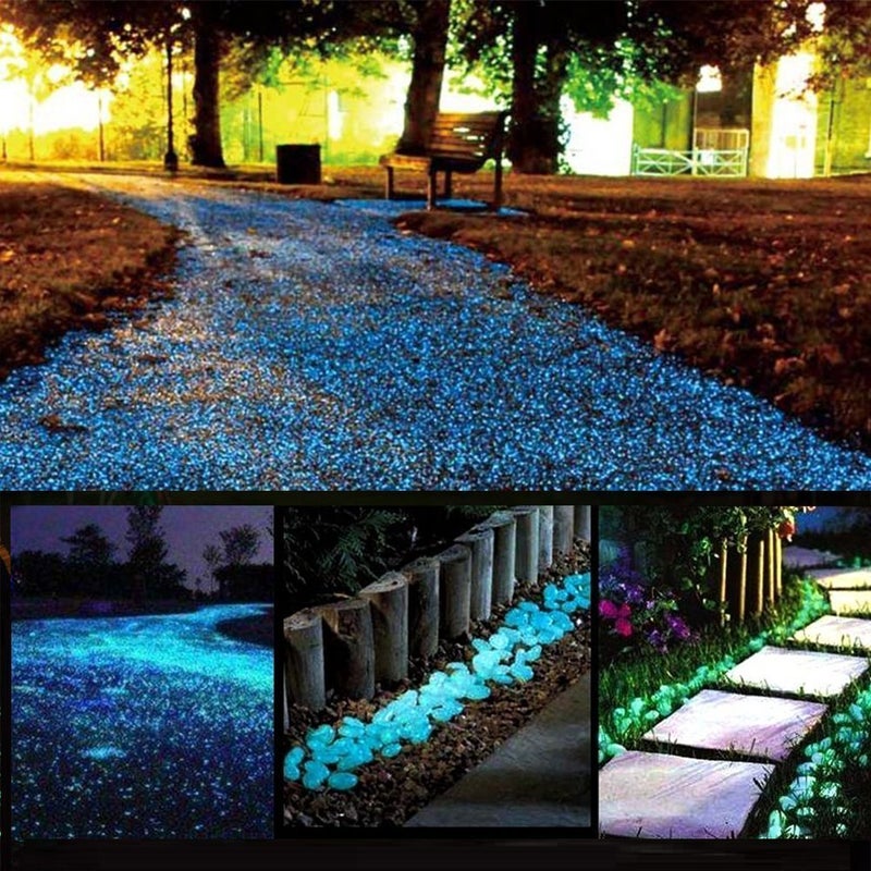 chic style Glow Stones, Glowing in The Dark Pebbles 150pcs for Walkways, Window, Yard Grass, Driveway, Outdoor Decor DIY Decorative Gravel Stones, Fish Tank Decoration (Blue) - Image 1